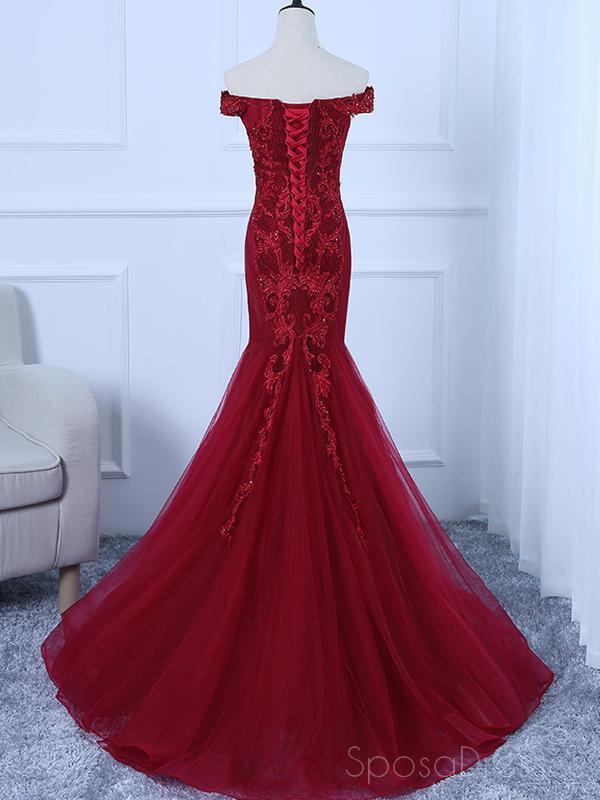 Off Shoulder Mermaid Lace Beaded Cheap Long Evening Prom Dresses, Evening Party Prom Dresses, 18640