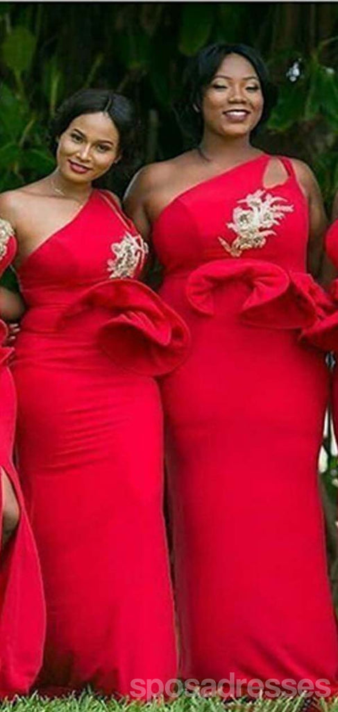 Sexy Mermaid Red One Shoulder Cheap Bridesmaid Dresses Online, WG942