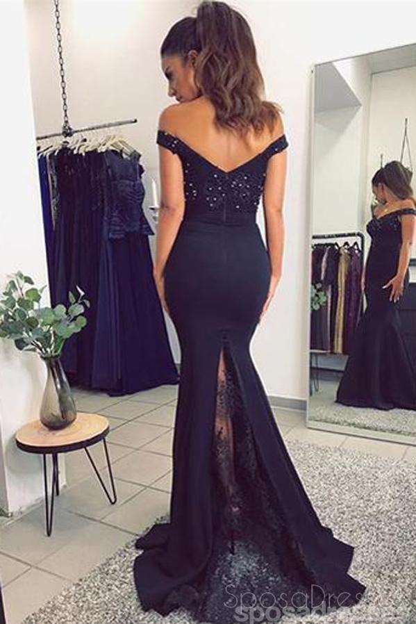 black mermaid off the shoulder prom dress Off Shoulder Black Mermaid Prom Dress with Leg Slit, Black Mermaid For jbydress