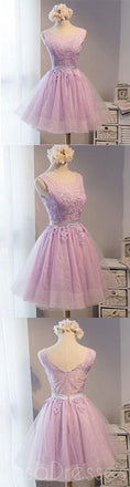Lovely Lilac Lace Short Homecoming Prom Dresses, Affordable Short Party Prom Sweet 16 Dresses, Perfect Homecoming Cocktail Dresses, CM373