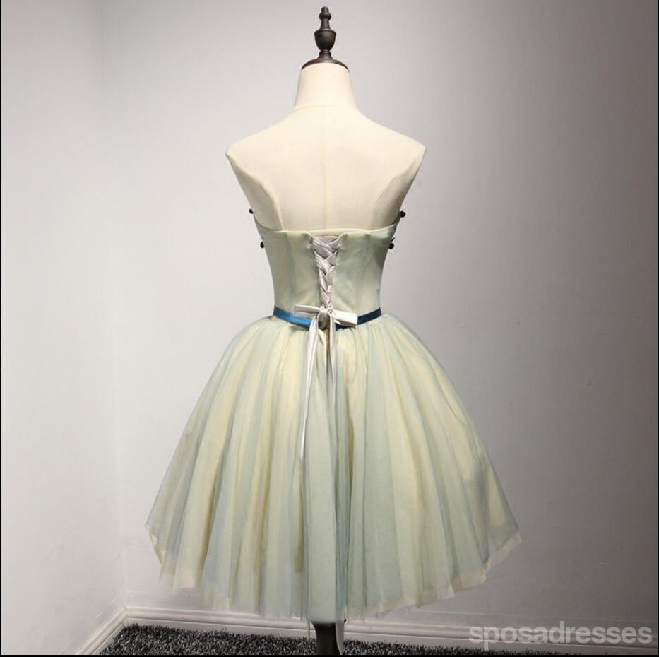 Strapless Yellow Green Lace Homecoming Prom Dresses, Affordable Short Party Prom Dresses, Perfect Homecoming Dresses, CM210