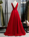 V Neck Red Simple Cheap Long Evening Prom Dresses, Sweet 16 Prom Dresses, 12362