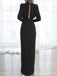 Elegant Black Mermaid Long Sleeves Side Slit Cheap Prom Dresses,12964