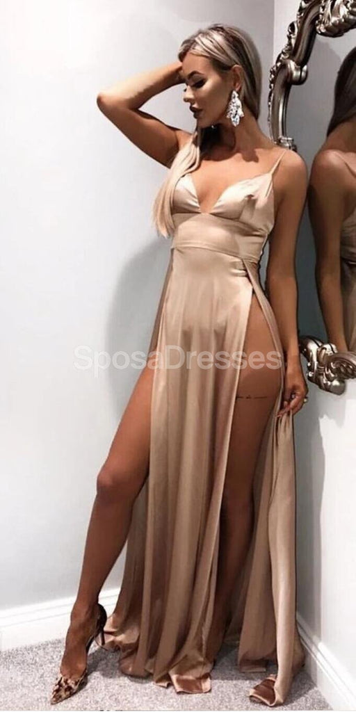 Sexy Side Slit Spaghetti Straps Long Evening Prom Dresses, Evening Party Prom Dresses, 12223