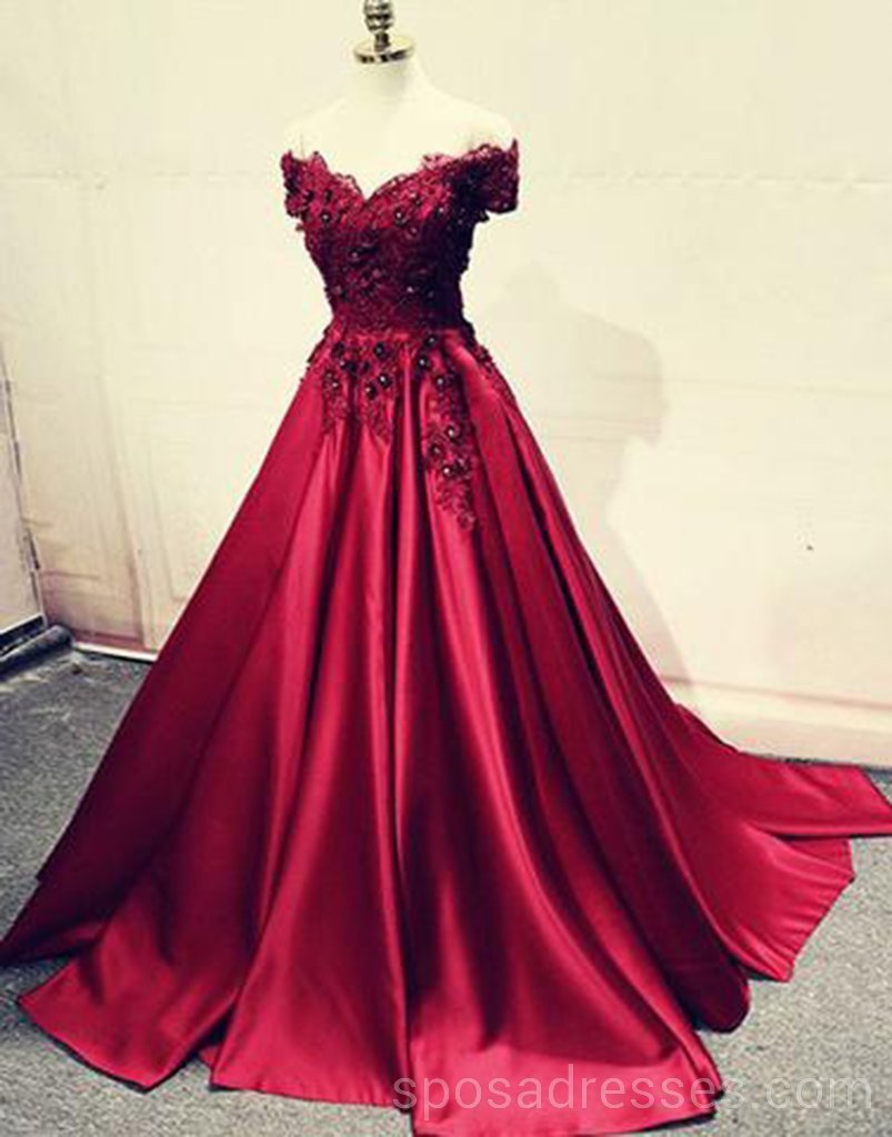 Off Shoulder Dark Red Long Evening Prom Dresses, Cheap Custom Party Prom Dresses, 18599