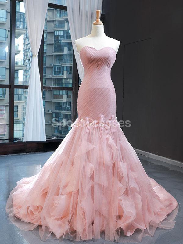 Sweetheart Mermaid Peach Ruffles Flower Evening Prom Dresses, Evening Party Prom Dresses, 12256