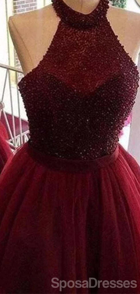 Halter Dark Red Tulle Short Cheap Homecoming Dresses Online, CM834