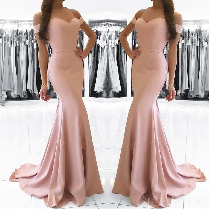 Simple Off Shoulder Blush Pink Mermaid Evening Prom Dresses, Popular P ...