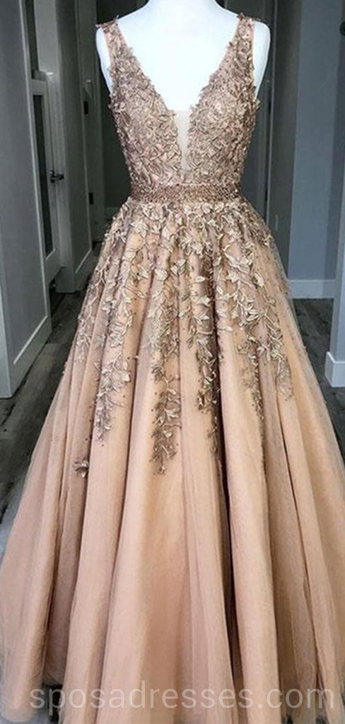 V Neck Lace Beaded Long Evening Prom Dresses, Cheap Custom Party Prom Dresses, 18600