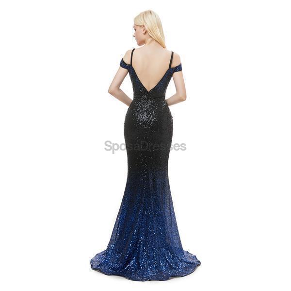 Off Shoulder Sequin Mermaid Side Slit Evening Prom Dresses, Evening Party Prom Dresses, 12054