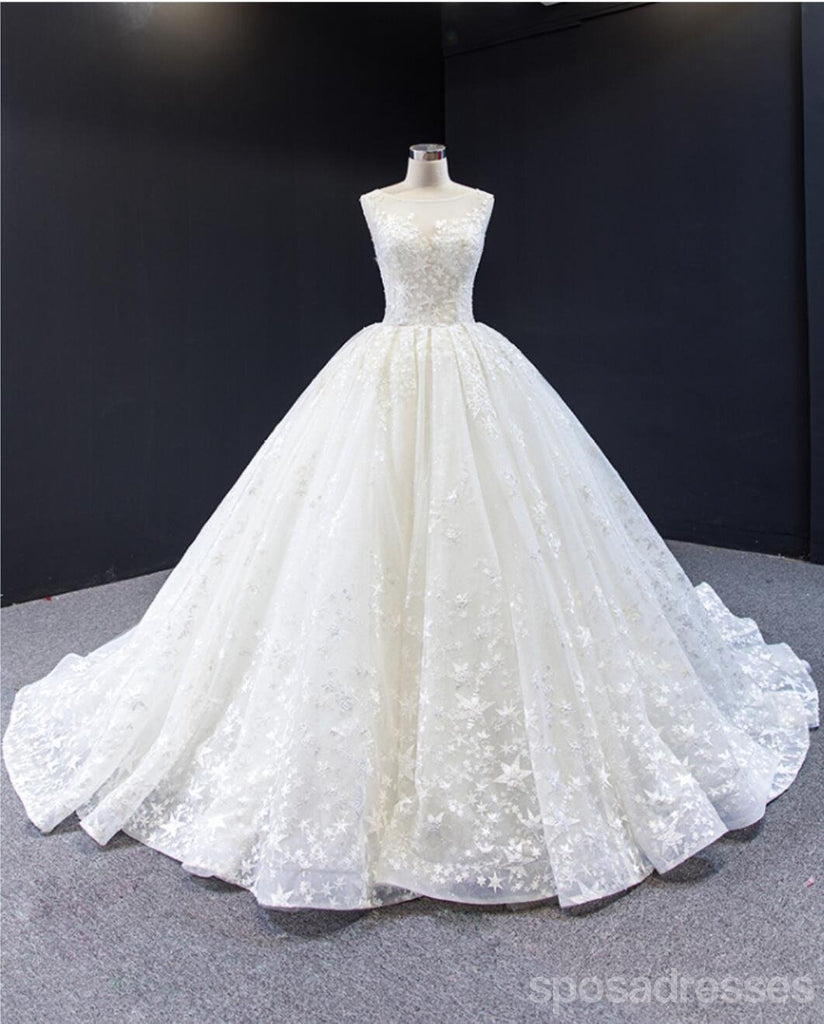 Scoop A-line Cute Lace Wedding Dresses Online, Cheap Bridal Dresses, WD619
