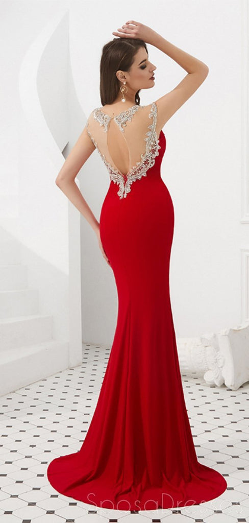 Cap Sleeves Red Beaded Mermaid Evening Prom Dresses, Evening Party Pro ...
