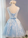 See Through Light Blue Skirt Ivory Lace Homecoming Prom Dresses, Cheap Homecoming Dresses, CM278