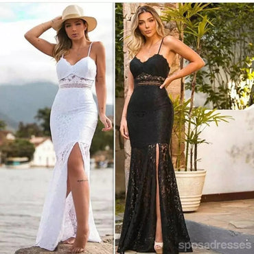 Sexy Black Mermaid Two Pieces Side Slit Maxi Long Prom Dresses,Evening Dresses,13109