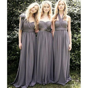Junior Popular Convertible Chiffon Gray A Line Cheap Long Bridesmaid Dresses for Wedding Party, WG111