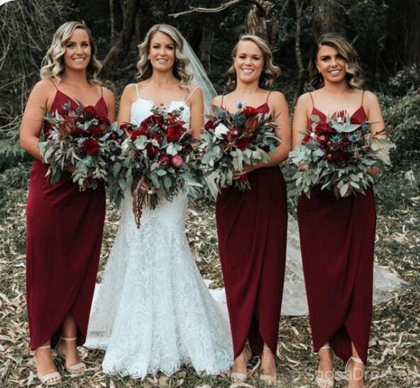 Dark Red Spaghetti Straps Ankle Length Cheap Bridesmaid Dresses Online SposaDresses Dark Red Spaghetti Straps Ankle Length Cheap Bridesmaid Dresses Online SposaDresses