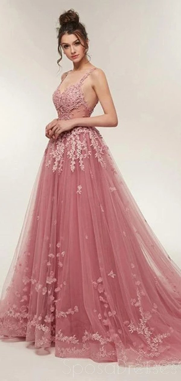 See Through Dusty Pink Lace A-line Long Evening Prom Dresses, Cheap Sw SposaDresses See Through Dusty Pink Lace A-line Long Evening Prom Dresses, Cheap Sw SposaDresses