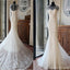 High Quality Custom Long Sleeve Sexy Mermaid White Lace Beaded Wedding Party Dresses, WD0011