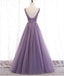 V Neck See Through Dusty Purple Long Evening Prom Dresses, Sweet 16 Prom Dresses, 12366