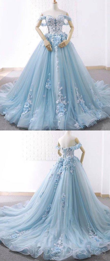 Off Shoulder Tiffany Blue Lace Beaded A-line Long Evening Prom Dresses, Cheap Sweet 16 Dresses, 18432