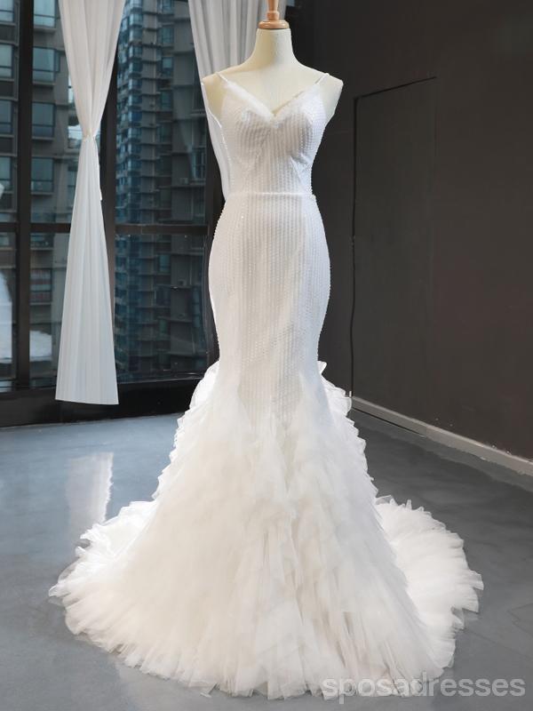 Spaghetti Straps Ruffle Mermaid Cheap Wedding Dresses Online, Cheap Bridal Dresses, WD620