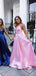 A-line Pink V Neck Spaghetti Straps Prom Dresses, Sweet 16 Prom Dresses, 12454
