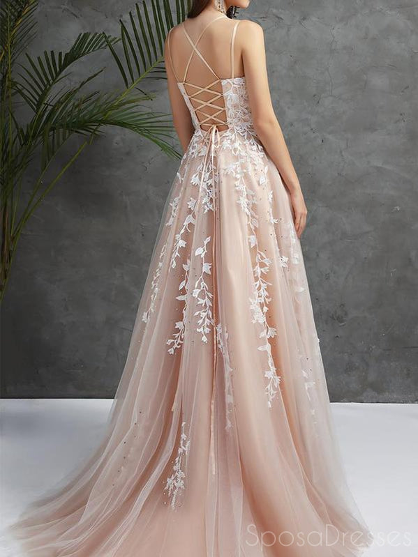 A-line Lace Applique Sleeveless Prom Dresses, Sweet 16 Prom Dresses, 12459