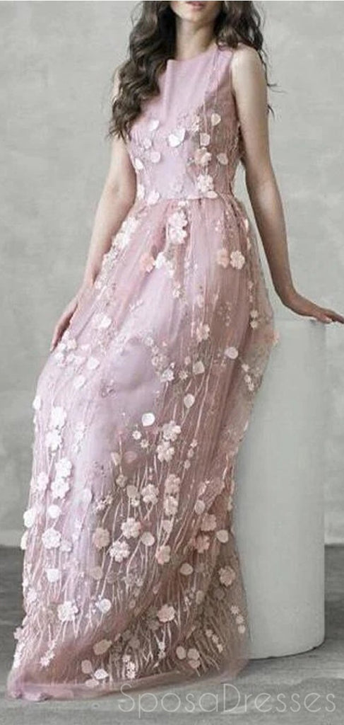 A-line Round Neck Sleeveless Long Prom Dresses, Sweet 16 Prom Dresses, 12469