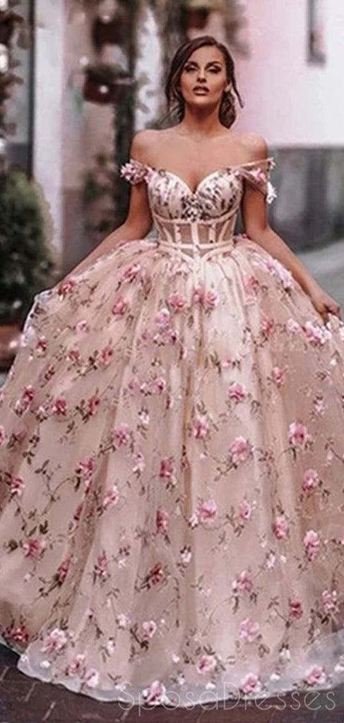Pink A-line Off The Shoulder Custom Prom Dresses, Sweet 16 Prom Dresses, 12489