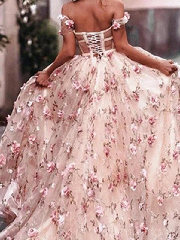 Pink A-line Off The Shoulder Custom Prom Dresses, Sweet 16 Prom Dresses, 12489