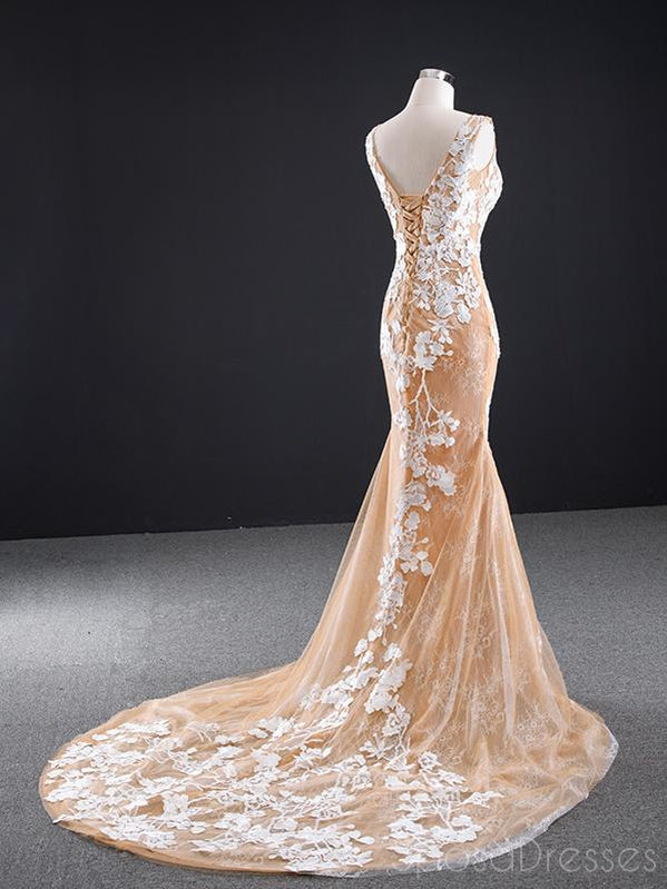 Mermaid Lace Applique Sleeveless Long Prom Dresses, Sweet 16 Prom Dresses, 12496