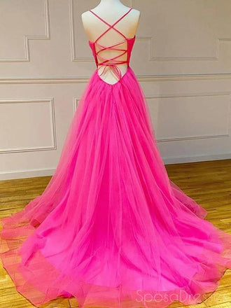 Simple A-line Tulle Sleeveless Long Prom Dresses, Sweet 16 Prom Dresses, 12497