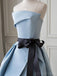 Simple A-line Strapless Blue Long Prom Dresses, Sweet 16 Prom Dresses, 12498