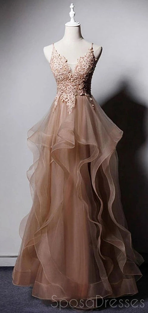 A-line Spaghetti Straps Lace Applique Prom Dresses, Sweet 16 Prom Dresses, 12499