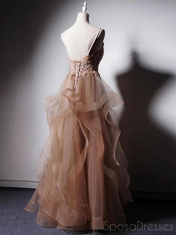 A-line Spaghetti Straps Lace Applique Prom Dresses, Sweet 16 Prom Dresses, 12499