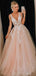 A-line Tulle V Neck Applique Prom Dresses, Sweet 16 Prom Dresses, 12506