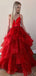 A-line Spaghetti Straps Red Long Prom Dresses, Sweet 16 Prom Dresses, 12509