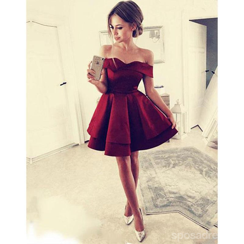 Cheap Simple Off Shoulder Dark Red Homecoming Dresses 2018, CM443