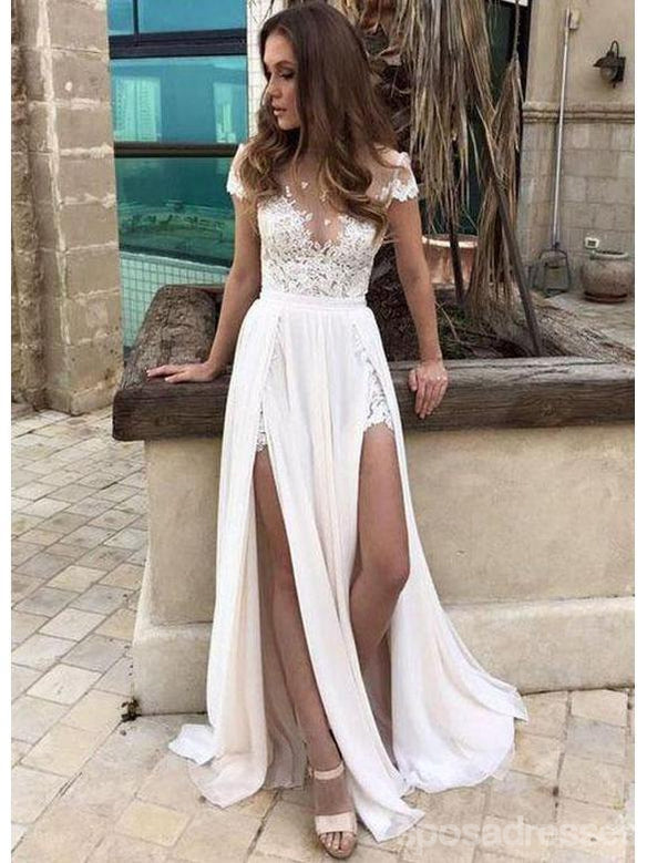 Short Sleeve Sexy Slit Casual Custom Cheap Beach Wedding Dresses, WD31 SposaDresses Short Sleeve Sexy Slit Casual Custom Cheap Beach Wedding Dresses, WD31 SposaDresses