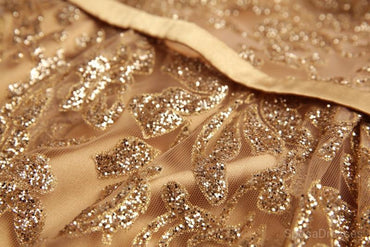 Gold Sequin Lace See Through Cheap Long Evening Prom Dresses, Cheap Custom Sweet 16 Dresses, 18528