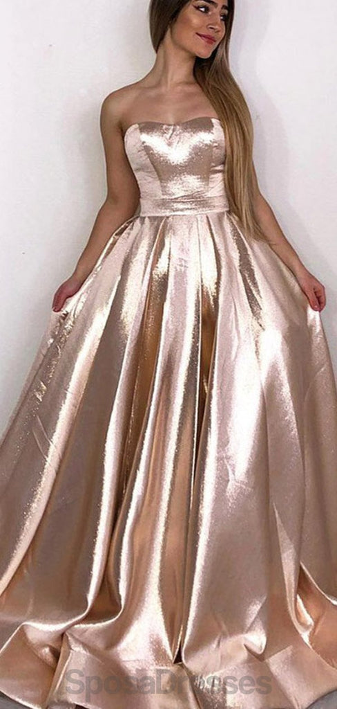 Strapless Sparkly Gold Cheap Evening Prom Dresses, Evening Party Prom Dresses, 12162