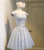 Short Sleeve Scoop Neckline Gray Lace Cute Homecoming Prom Dresses, Affordable Short Party Prom Sweet 16 Dresses, Perfect Homecoming Cocktail Dresses, CM337