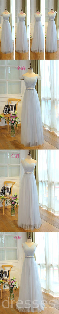 Mismatched Light Blue Tulle Long Bridesmaid Dresses, Bridesmaid Dresses,BD007