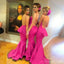 On Sale Beautiful Sexy Backless Mermaid Rose Red Long Bridesmaid Dresses, WG131