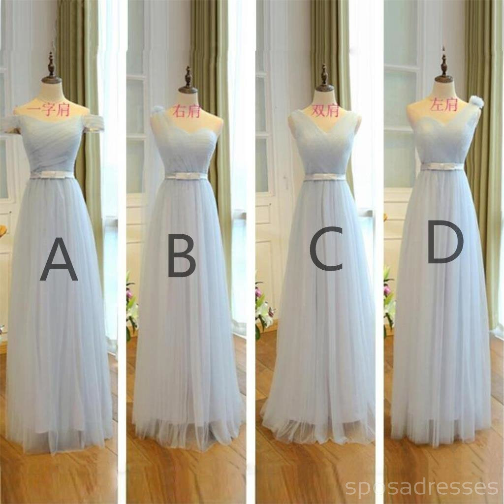 Mismatched Light Blue Tulle Long Bridesmaid Dresses, Bridesmaid Dresses,BD007