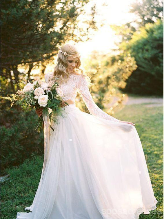 Sexy Long Sleeves Two Pieces Cheap Beach Wedding Dresses Online, Cheap Beach Bridal Dresses, WD469