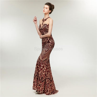 Rose Gold Sequin Sparkly Mermaid Evening Prom Dresses, Evening Party Prom Dresses, 12011