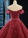 Off Shoulder Dark Red Lace Ball Gown Evening Prom Dresses, Evening Party Prom Dresses, 12258