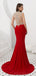 Cap Sleeves Red Beaded Mermaid See Through Evening Prom Dresses, Evening Party Prom Dresses, 12087