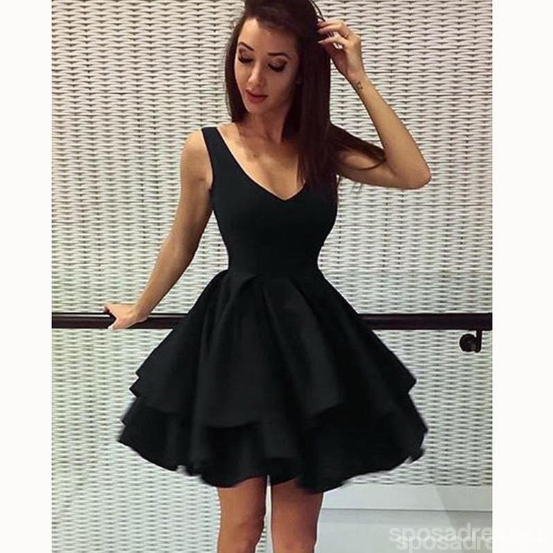 simple black hoco dresses Black Simple A-line Homecoming Dress, Sweet 16 Dress, Short Prom Dresses, MH115